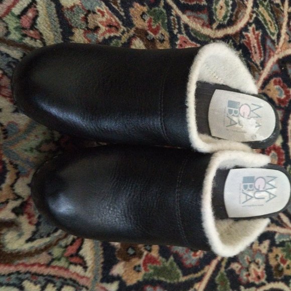 MAGUBA Leather Shearling Mule Swedish Clogs Black - Picture 3 of 3